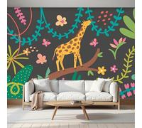MIATCENRT Papier Peint Panoramique 250x175cm, Papier Peint Imprimé Fleurs De Girafe Herbe Animaux De Dessins Animés Murale Pour Chambre Salon Mur TV Artistique, Restaurant Décoration Muraux