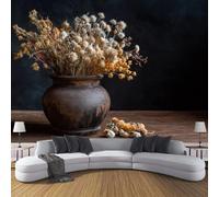MIATCENRT Papier Peint Panoramique 350x256cm (L×H) - Imperméable Revêtement Mural Décoration Salon, Pot Phoenix Fleurs Séchées Ferme Design Pour Salon Chambre TV Fond Murale Décoration, Brun foncé