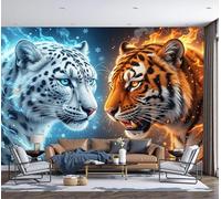 MIATCENRT Papier Peint Panoramique 3D Animaux Fantastiques, Tigre D'Opposition 250x175cm Soie Murale pour Salon Chambre Restaurant Décoration Murale, Bleu-Orange Chambre Poster Mural Fresques Murales
