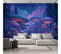 MIATCENRT Papier Peint Panoramique 3D Champignons Plantes Paysage Fantastique, 250x175cm Soie Murale pour Salon Chambre d'enfants Restaurant Décoration Murales, Bleu-violet Chambre Fresques Muraux