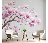 MIATCENRT Papier Peint Panoramique 3D Fleurs 3D, Papier Peint Muraux Photo Motif Branche De Magnolia Rose gris, Murale Salon Tissu de Soie, Décoration Murale Chambre, 308x220cm (L×H)