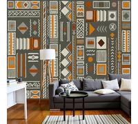 MIATCENRT Papier Peint Panoramique 3D, Géométrie Des Tribus Africaines Paysage - Autocollant Mural pour Salon Chambre À Coucher Couloir, Moderne Espace Visuel de Bohèmes Murale 450x315cm