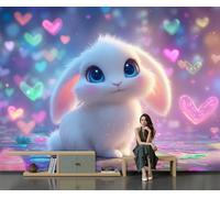 MIATCENRT Papier Peint Panoramique 3D Mignon Rêveur Lapin En Forme De Cœur, 350x256cm Soie Murale pour Salon Chambre d'enfants Restaurant Décoration Murales, Coloré Chambre Fresques Muraux