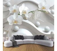 MIATCENRT Papier Peint Panoramique 3D Soie, 250x175cm (L×H) Phalaenopsis Boule - Papier Peint 3D Fleurs Grandes Murales Poster pour Salon, Chambre d'enfants, Étude Décoration, Blanc