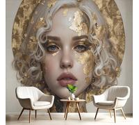 MIATCENRT Papier Peint Panoramique 3D Soie, 300x210cm Portrait Abstrait De Femme À La Feuille D'Or Murale, Grande Mural, pour Salon Chambre d'enfant Chambre Décoration Poster Papier Peint