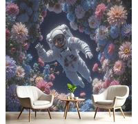 MIATCENRT Papier Peint Panoramique 3D Soie, 350x256cm Astronaute Flottant Murale, Fleurs Spatiales Grande Mural, pour Salon Chambre d'enfant Chambre Décoration Poster Papier Peint