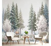 MIATCENRT Papier Peint Panoramique 3D Soie, 350x256cm Cerf Des Bois Papillon Murale, Aquarelle Mignon Grande Mural, pour Salon Chambre d'enfant Chambre Décoration Poster Papier Peint