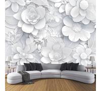 MIATCENRT Papier Peint Panoramique 3D Soie, 350x256cm (L×H) Fleurs Feuilles - Papier Peint Origami Fleurs Grandes Murales Poster pour Salon, Chambre d'enfants, Étude Décoration, Blanc cassé