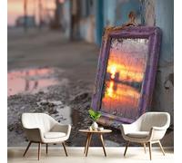 MIATCENRT Papier Peint Panoramique 3D Soie, 350x256cm Miroir Cassé D'Entrepôt Murale, Vintage Vieilli Grande Mural, pour Salon Chambre d'enfant Chambre Décoration Poster Papier Peint