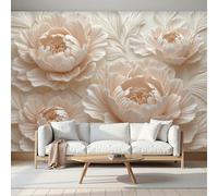 MIATCENRT Papier Peint Panoramique 3D Soie Beige Relief 3D, 300x210cm Murales Panoramique Pivoine Florale pour Salon, Adulte Chambre, Restaurant Décoration