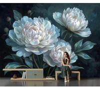 MIATCENRT Papier Peint Panoramique 3D Soie Blanc, 450x315cm Murales Panoramique Pivoine Élégante pour Salon, Adulte Chambre, Restaurant Décoration