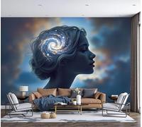 MIATCENRT Papier Peint Panoramique 3D Soie Bleu foncé Surréalisme, 250x175cm Portraits Sous Ciel Étoilé Murales Panoramique pour Salon, Adulte Chambre, Restaurant Décoration