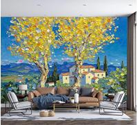 MIATCENRT Papier Peint Panoramique 3D Soie Bleu royal De Campagne, 400x280cm Peinture L'Huile Arbres Ville Murales Panoramique pour Salon, Adulte Chambre, Restaurant Décoration