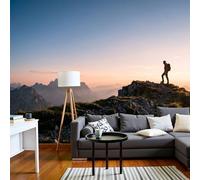MIATCENRT Papier Peint Panoramique 3D Soie Brun Photographie De Nature, 450x315cm Murales Panoramique Voyageur Sommet Montagnes pour Salon, Adulte Chambre, Restaurant Décoration
