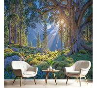 MIATCENRT Papier Peint Panoramique 400x280cm Format Personnalisé, 3D Poster Geant Mural, Paysage Lumière Du Soleil Forêt Ombre Légère pour Salon Chambre Restaurant Décoration Murale