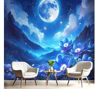 MIATCENRT Papier Peint Panoramique 400x280cm (L×H), 3D Flanc De Montagne Fleurs Photo Murales Tissu de Soie Peinture Interieur Animation Geant Tableaux, Chambre Salon Décoration Muraux, Bleu