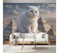 MIATCENRT Papier Peint Panoramique Animal À Poil Court, Motif Papier Peint Intissé Motif Pyramide Chat, 450x315cm (L×H) Muraux Wallpaper Pour Salon Chambre Cuisine Deco Murale, Blanc