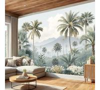 MIATCENRT Papier Peint Panoramique Aquarelle Paysage 3D, Papier Peint Muraux Photo Motif Tropical Plantes Vert clair, Murale Salon Tissu de Soie, Décoration Murale Chambre, 450x315cm (L×H)