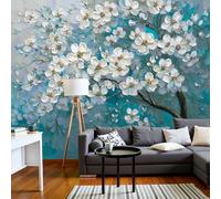 MIATCENRT Papier Peint Panoramique Arbre Fleurs Blanches Peinture L'Huile Abstraite, 3D Mural Moderne Papier Peint en Soie Poster XXL, Salon Chambre Mur de Fond Décoration Murale 350x256cm