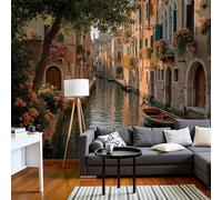 MIATCENRT Papier Peint Panoramique Architecture Des Canaux 400x280cm Poster Murale, 3D Paysage Urbain Tapisserie Photo Peinture Murale, Papier Peint Soie Fresque pour Salon Chambre Toile Fond TV