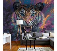 MIATCENRT Papier Peint Panoramique Art Du Graffiti Tigre En Colère 300x210cm Soie Fresque Murale - Décoration Murale Moderne - Pour Salon Chambre Restaurant Étude Murales