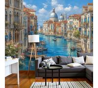 MIATCENRT Papier Peint Panoramique Canal City 250x175cm Poster Murale, 3D Peinture À L'Huile Classique Tapisserie Photo Peinture Murale, Papier Peint Soie Fresque pour Salon Chambre Toile Fond TV