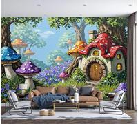 MIATCENRT Papier Peint Panoramique Contes De Fées Fantastiques, Papier Peint Maisons De Champignons, Fresque Murale Soie, Décoration Muraux Pour Salon, Chambre, Bureau - 250x175cm (non adhésif)