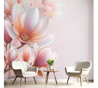 MIATCENRT Papier Peint Panoramique Élégant Abstrait 3D, Papier Peint Muraux Photo Motif Dégradé Fleur De Magnolia Orange clair, Murale Salon Tissu de Soie, Décoration Murale Chambre, 450x315cm (L×H)