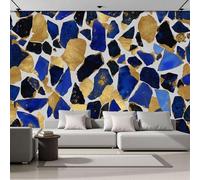MIATCENRT Papier Peint Panoramique Feuille D'Or 450x315cm (L×H) - Décoration Murale Moderne - Décor pour Chambre Salon, Murale Motifs Vagues Fragments Bleu-Noir, Décoration de Luxe