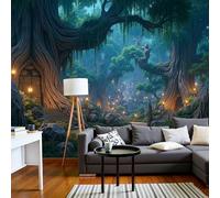 MIATCENRT Papier Peint Panoramique Forêt Magique Lanterne D'Arbre Ancien Murales Poster pour Salon, Adulte Chambre Décoration 200x140cm Personnalisable Papier Peint Soie Décoration Murale