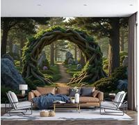 MIATCENRT Papier Peint Panoramique Forêt Magique, Papier Peint Arbres Du Chemin Sous L'Arche, Fresque Murale Soie, Décoration Muraux Pour Salon, Chambre, Bureau - 250x175cm (non adhésif)