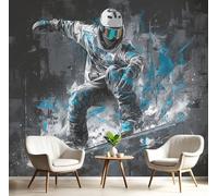 MIATCENRT Papier Peint Panoramique Futurisme Skieur 300x210cm Soie Fresque Murale - Décoration Murale Moderne - Pour Salon Chambre Restaurant Étude Murales