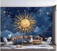 MIATCENRT Papier Peint Panoramique Illustration Soleil Étoiles Corps Célestes, 3D Mural Moderne Papier Peint en Soie Poster XXL, Salon Chambre Mur de Fond Décoration Murale 250x175cm