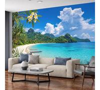 MIATCENRT Papier Peint Panoramique Murale Île Tropicale 250x175cm | Décoration Murale Plages Paysages, Papier Peint Tissu en Soie pour Chambre Salon, Poster Tableaux Photo Muraux