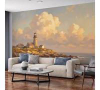 MIATCENRT Papier Peint Panoramique Murale Littoral Phare 250x175cm | Décoration Murale Peinture À L'Huile Rétro, Papier Peint Tissu en Soie pour Chambre Salon, Poster Tableaux Photo Muraux