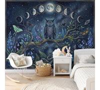 MIATCENRT Papier Peint Panoramique Murale Phase De La Lune Hibou 450x315cm | Décoration Murale Sombre Conte De Fées, Papier Peint Tissu en Soie pour Chambre Salon, Poster Tableaux Photo Muraux