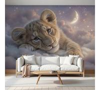 MIATCENRT Papier Peint Panoramique Nuages Petit Lion Rêves Animaux, 3D Mural Moderne Papier Peint en Soie Poster XXL, Salon Chambre Mur de Fond Décoration Murale 400x280cm