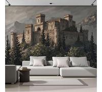 MIATCENRT Papier Peint Panoramique Peinture L'Huile Réaliste Soie, 350x256cm Papier Peint 3D Forêt Pins Du Château Fresque Murale, Décoration Parfaite pour Chambre Salon Enfant Grande Poster Mural