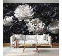 MIATCENRT Papier Peint Panoramique Pivoine Noire Et Blanche Fleurs En Relief, 3D Mural Moderne Papier Peint en Soie Poster XXL, Salon Chambre Mur de Fond Décoration Murale 400x280cm