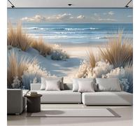 MIATCENRT Papier Peint Panoramique Plage Paysage 3D, Papier Peint Muraux Photo Motif Dunes Algues Azuré, Murale Salon Tissu de Soie, Décoration Murale Chambre, 250x175cm (L×H)