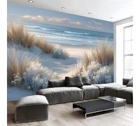 MIATCENRT Papier Peint Panoramique Plage Paysage de Dunes Algues, 350x256cm (L×H) Papier Peint Murale Intissé 3D, Azuré Poster Decoration Murale pour Chambre Salon Bureau