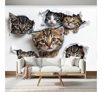 MIATCENRT Papier Peint Panoramique Réaliste Animal Soie 450x315cm (L×H), Tapisserie Murales Papier Peint Gris-brun Papier Déchiqueté Chat 3D Décoration Murale Salon Restaurant, Soie Wallpaper