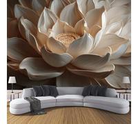 MIATCENRT Papier Peint Panoramique Sculpture Sur Bois Lotus Fleurs, 150x105cm (L×H) Papier Peint Tissu en Soie Murale Blanc cassé, Poster Geant 3D, pour Salon Chambre Restaurant Décoration Murale
