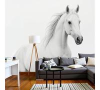 MIATCENRT Papier Peint Panoramique Soie, 450x315cm Papier Peint 3D Portrait Réaliste D'Un Cheval Blanc Fresque Murale, Décoration Parfaite pour Chambre Salon Enfant Grande Poster Mural