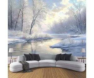 MIATCENRT Papier Peint Panoramique Soie Sur Mesure, 3D Motif Hiver Papier Forêt Paysage De Neige Muraux Tapisserie Photo Décoration, 150X105Cm (L×H) Chambre Adulte Enfant Poster Geant Mural
