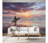MIATCENRT Papier Peint Panoramique Surfeurs Hommes Sunset Beach, 3D Mural Moderne Papier Peint en Soie Poster XXL, Salon Chambre Mur de Fond Décoration Murale 300x210cm