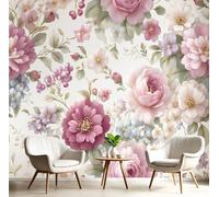 MIATCENRT Papier Peint Panoramique Vintage Chic 3D, Papier Peint Muraux Photo Motif Rustique Floral Rose violet, Murale Salon Tissu de Soie, Décoration Murale Chambre, 308x220cm (L×H)