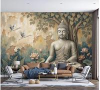 MIATCENRT Papier Peint Panoramique Zen De Chine, Papier Peint Statue En Pierre D'Arbre De Bodhi, Fresque Murale Soie, Décoration Muraux Pour Salon, Chambre, Bureau - 450x315cm (non adhésif)