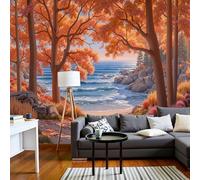 MIATCENRT Papier Peint Paysages Naturels Forestiers Du Littoral Automne 400x280cm, Papier Peint Soie Muraux Salon Chambre Panoramique Decoration, Fresque Murale Décoration Murales, Orange