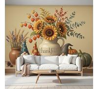 MIATCENRT Papier Peint Soie Panoramique Illustration D'Automne, 350x256cm, 3D Poster Geant Muraux Non Auto-Adhésif Déco, Plantes En Vase, pour Salon Chambre Restaurant Décoration Murale